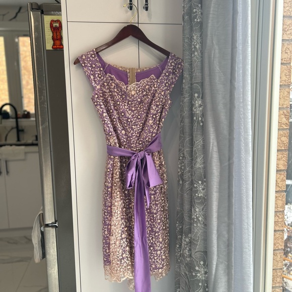 Lace Tie Waist Pleated Dress, Elegant Neck Short Sleeve Maxi Party Dress - Picture 6 of 7